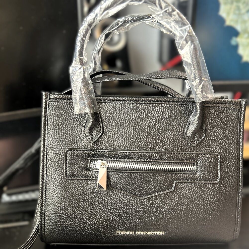 French Connection Black Leather Fritz Square Satchel – NWT